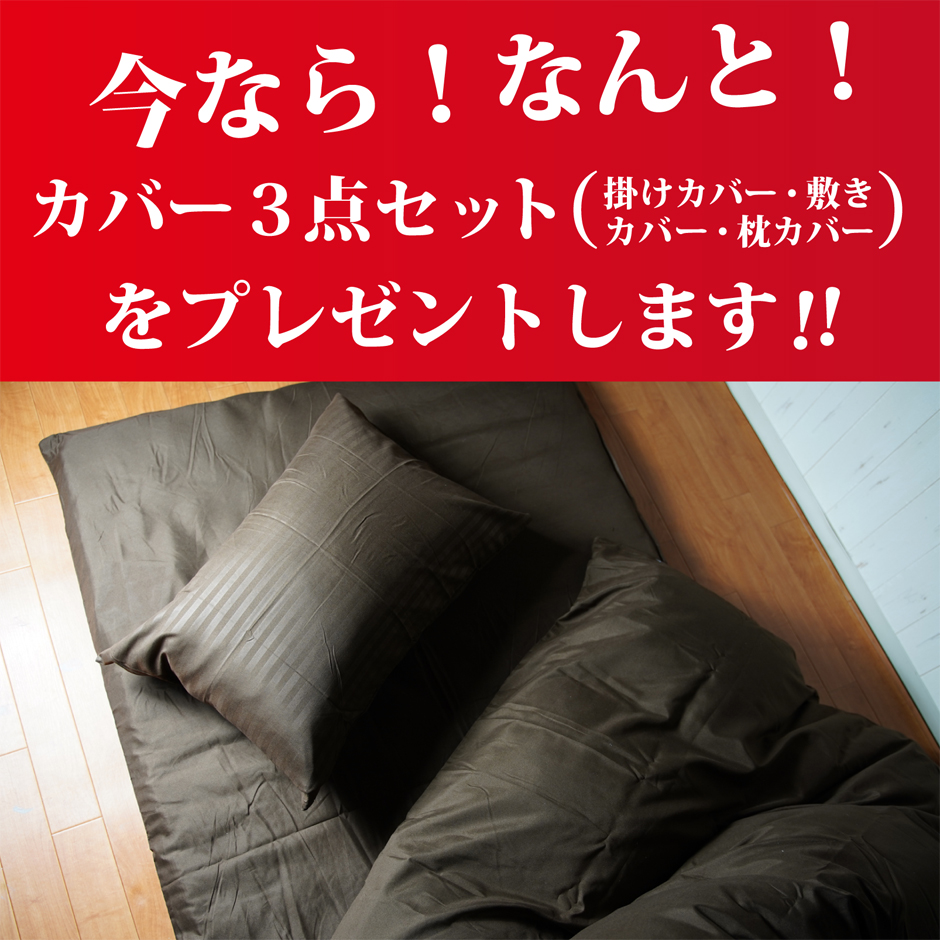 今ならカバー3点セット（掛けカバー・敷きカバー・枕カバー）をプレゼント