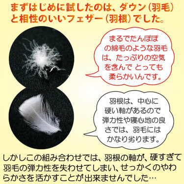 難航した羽毛に一番合う素材探し