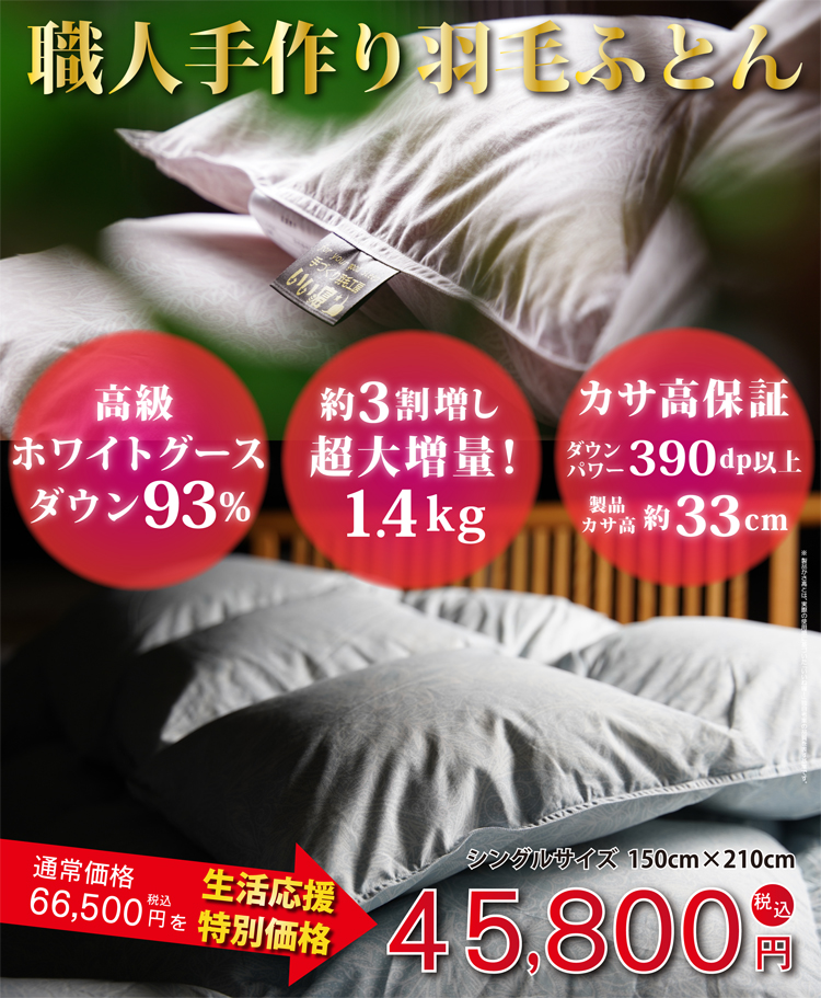 おすすめ羽毛掛け布団 シングルサイズ 45800円