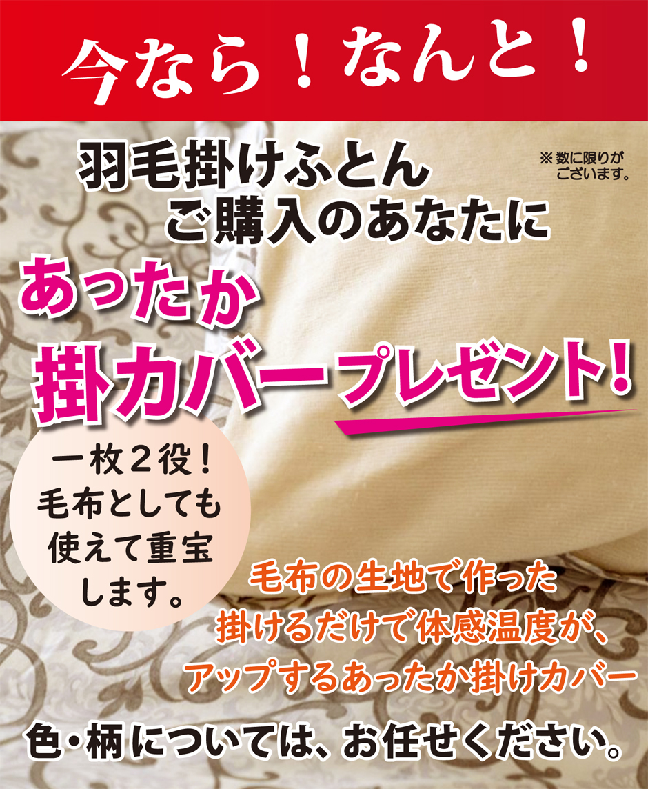 羽毛掛け布団をご購入の方に掛けカバーサービス