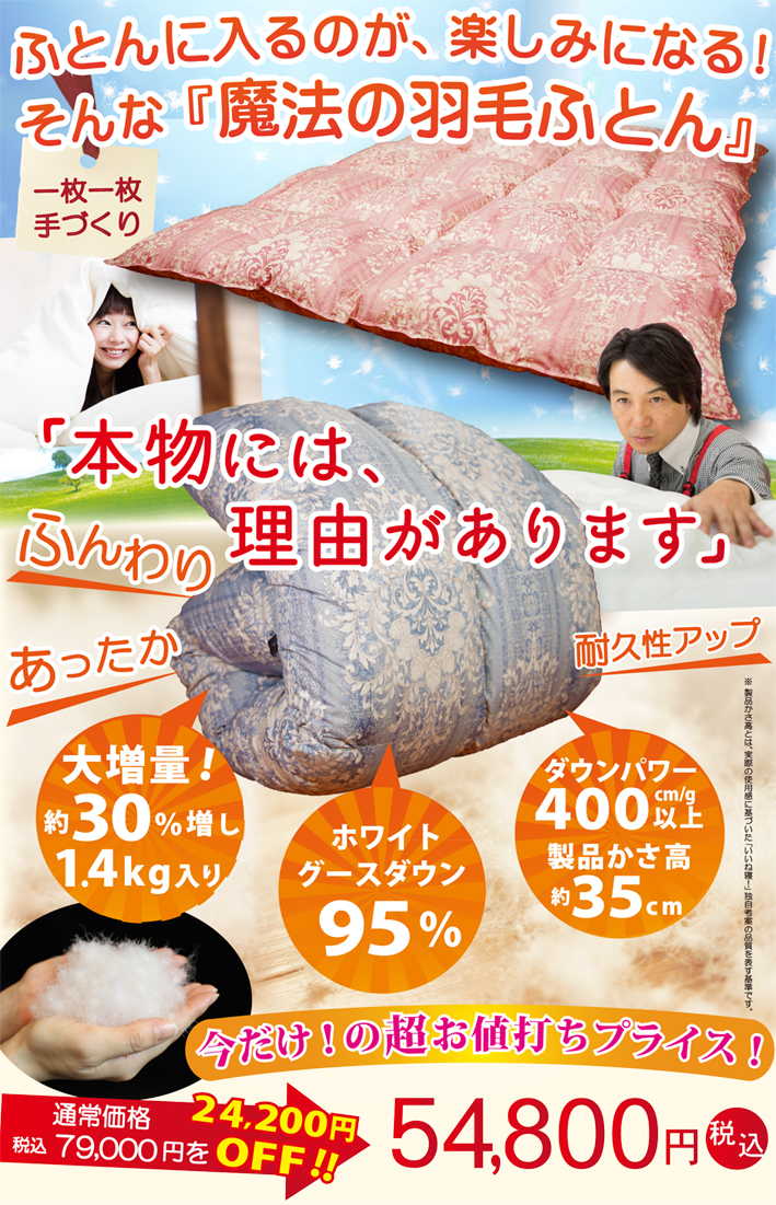 職人手作り羽毛布団シングルサイズグースダウン95％