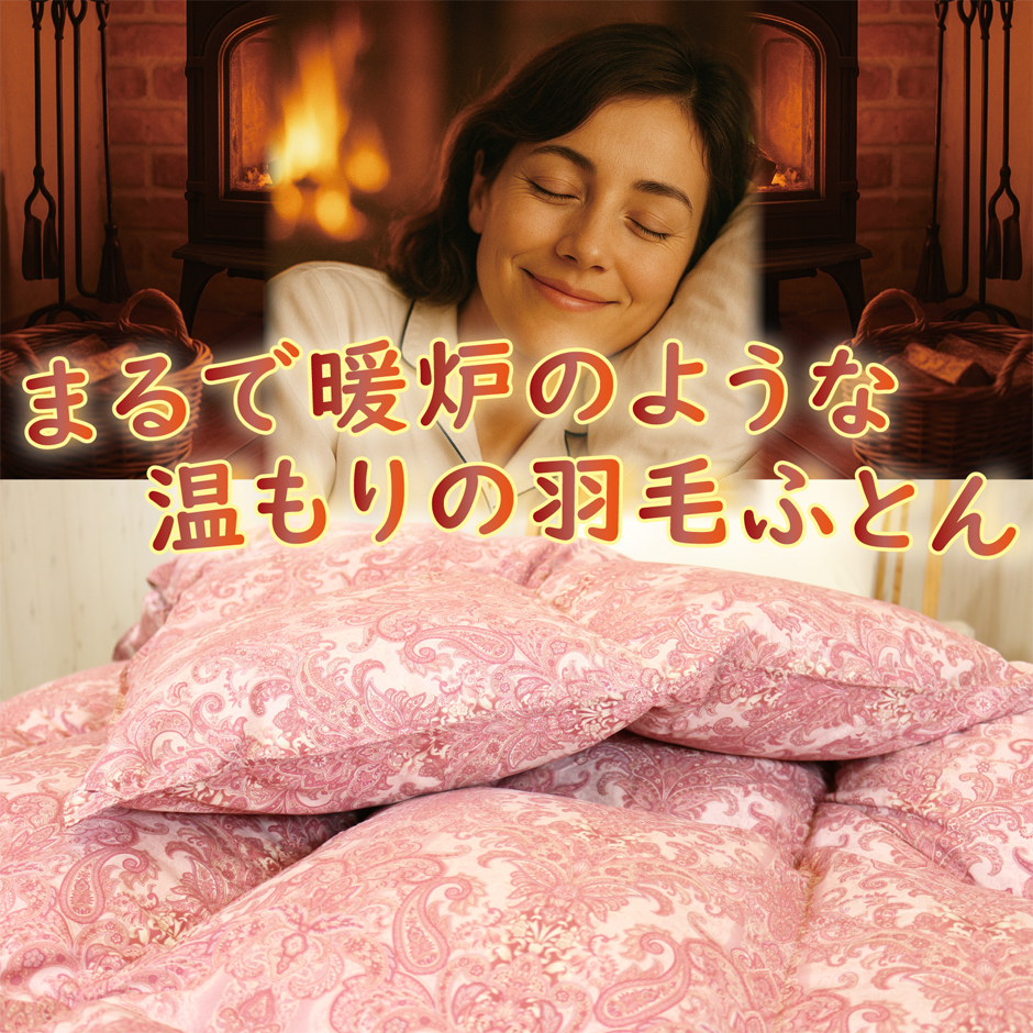 まるで暖炉のような温もりの羽毛ふとん