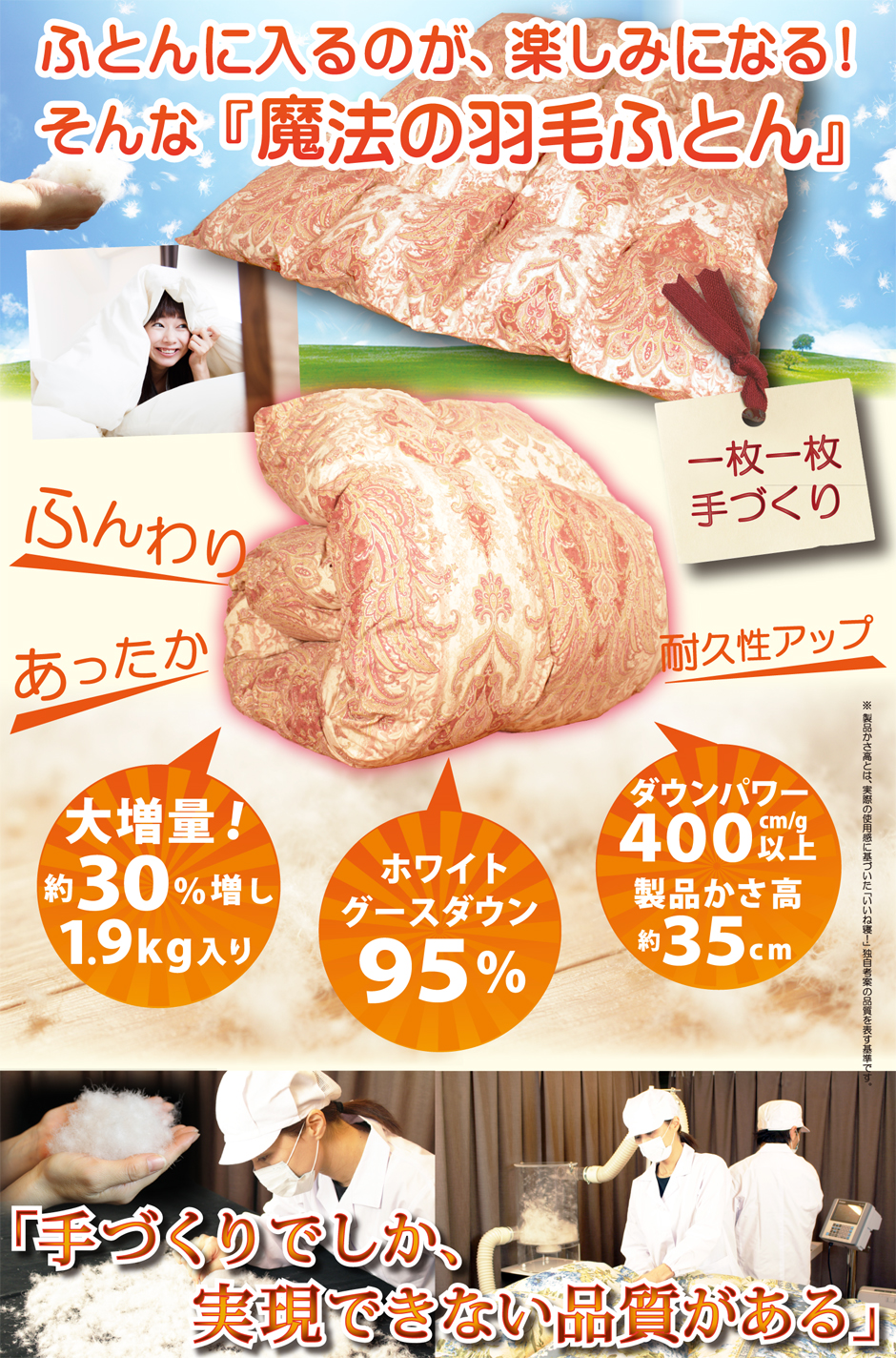 寝るの楽しみになる羽毛掛け布団ダブルサイズ 
